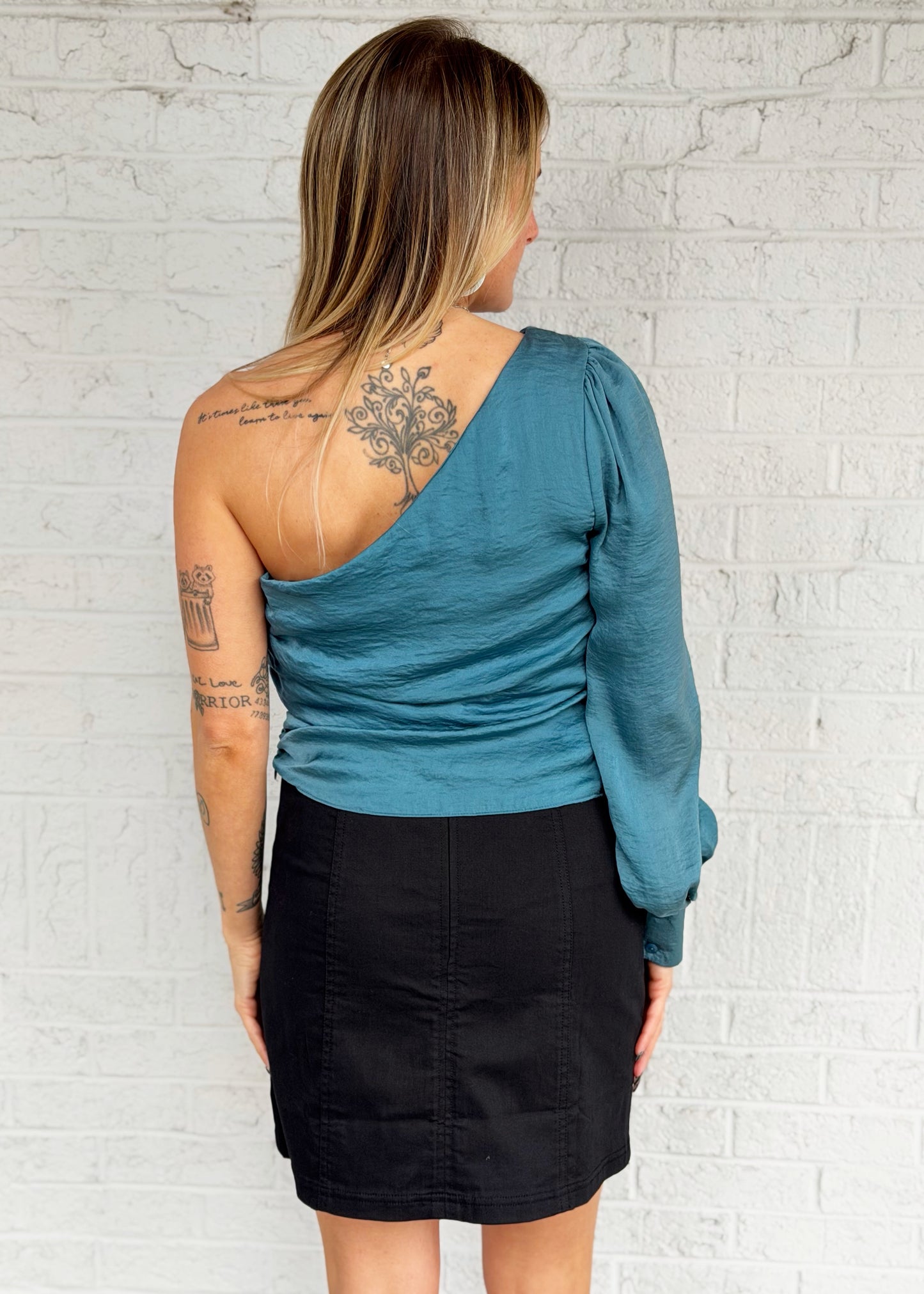 Teal Asymmetric Tied Top