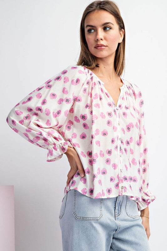 Floral Print Button Up Blouse