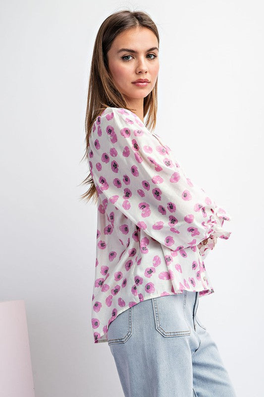 Floral Print Button Up Blouse