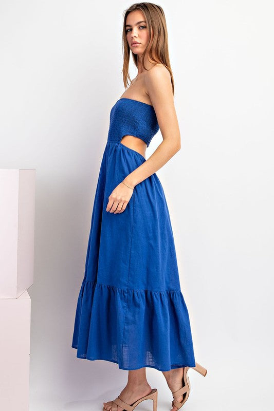 Royal Blue Smocked Open Back Maxi Dress