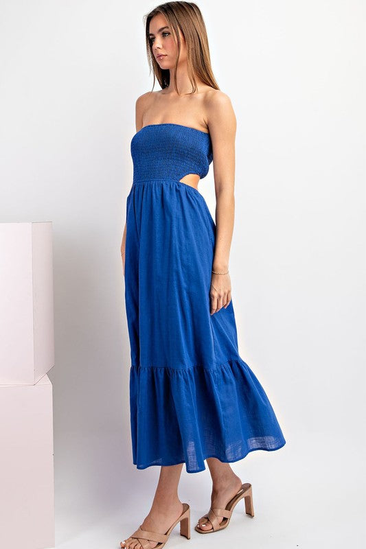 Royal Blue Smocked Open Back Maxi Dress