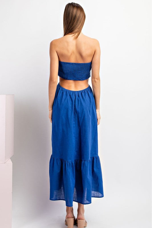 Royal Blue Smocked Open Back Maxi Dress