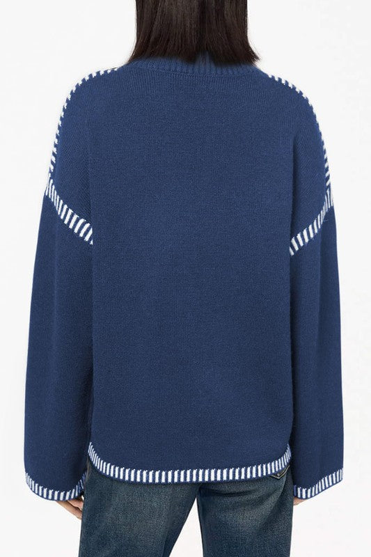 Navy Knitted Sweater With Spliced Sweater Threads