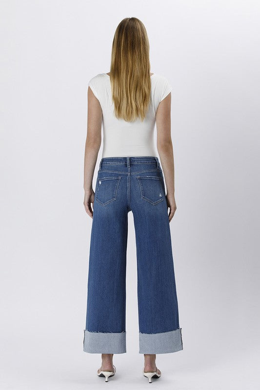 HIGH RISE CUFFED ANKLE WIDE LEG JEANS