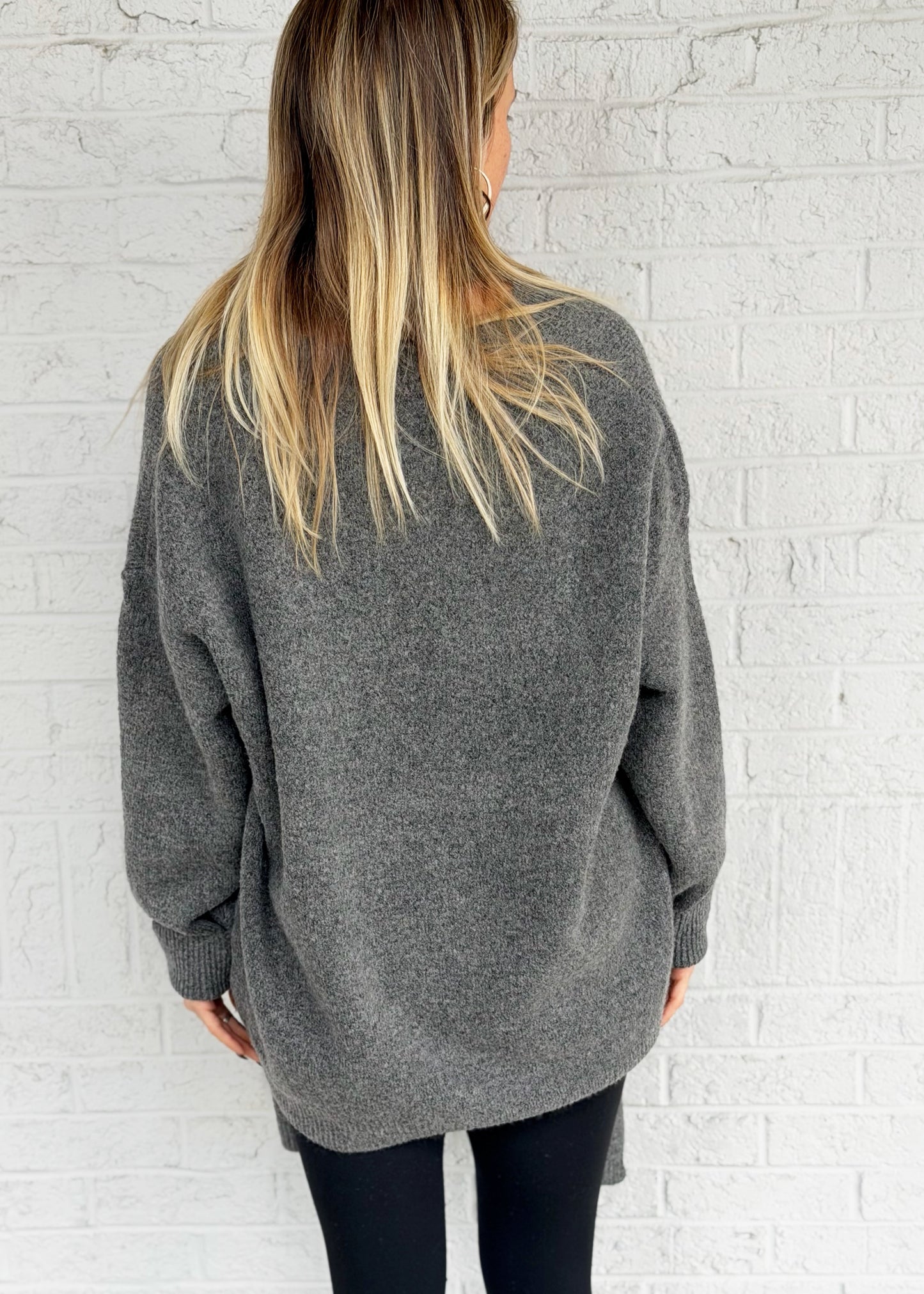 Grey V Neck Sweater with Scarf