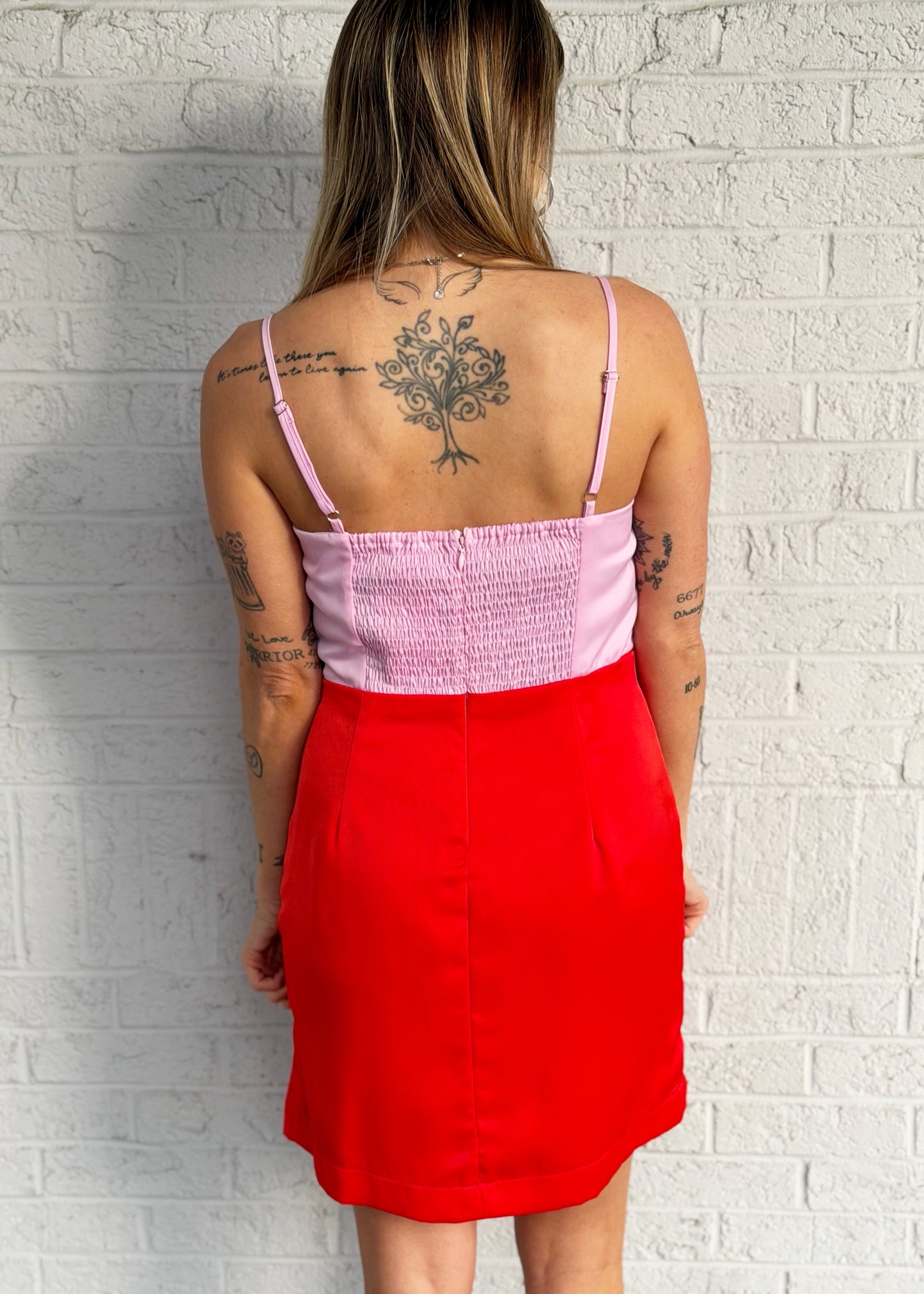 Red & Pink Colorblock Dress