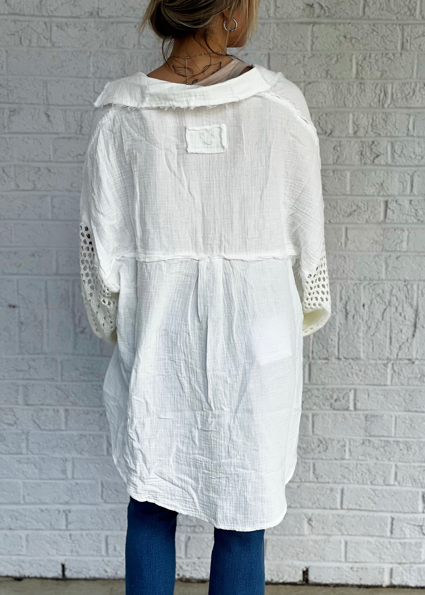 Contrast Knit Sleeve Button Down