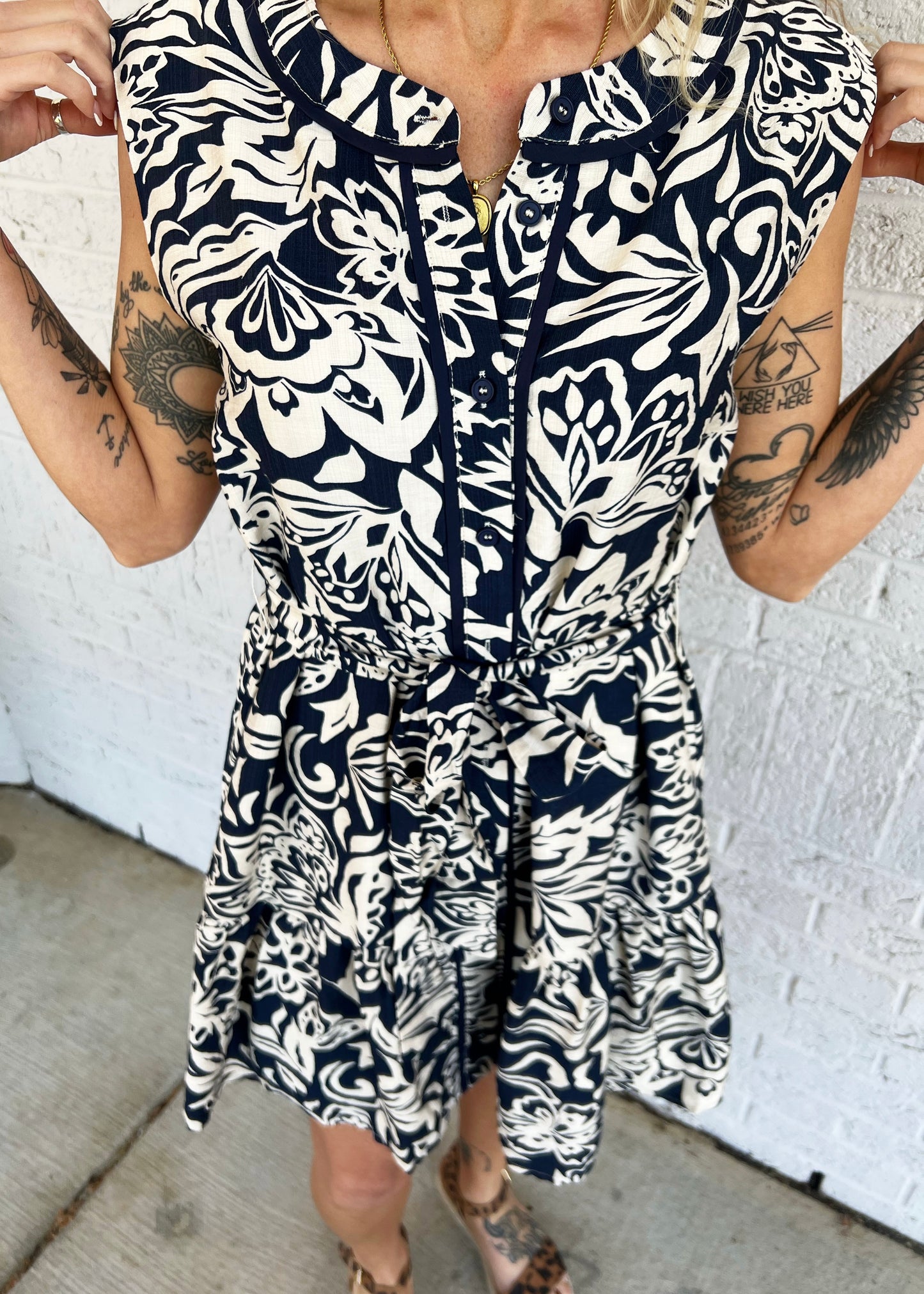 Navy Patterned Mini Dress