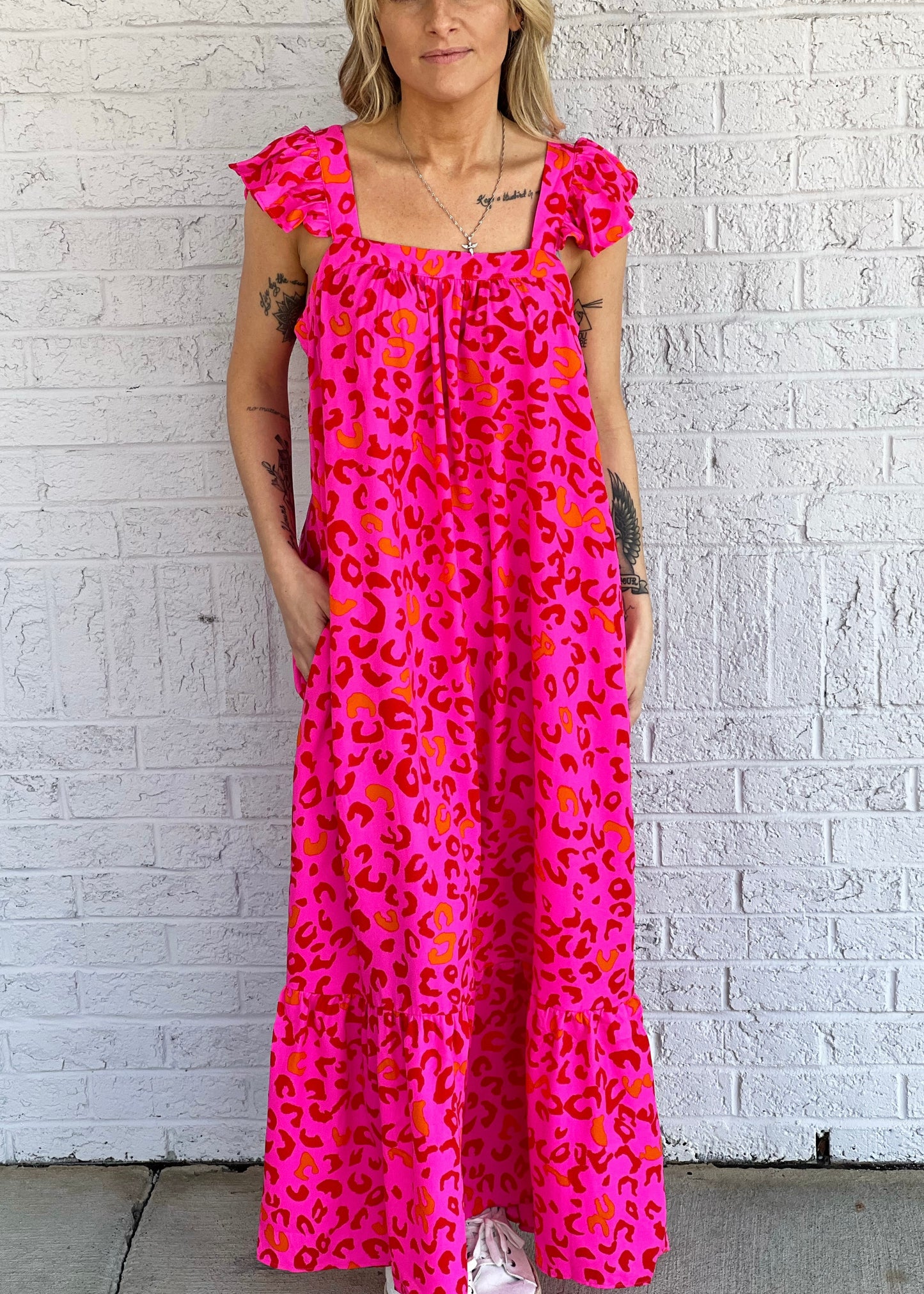 Leopard Print Ruffle Maxi Dress