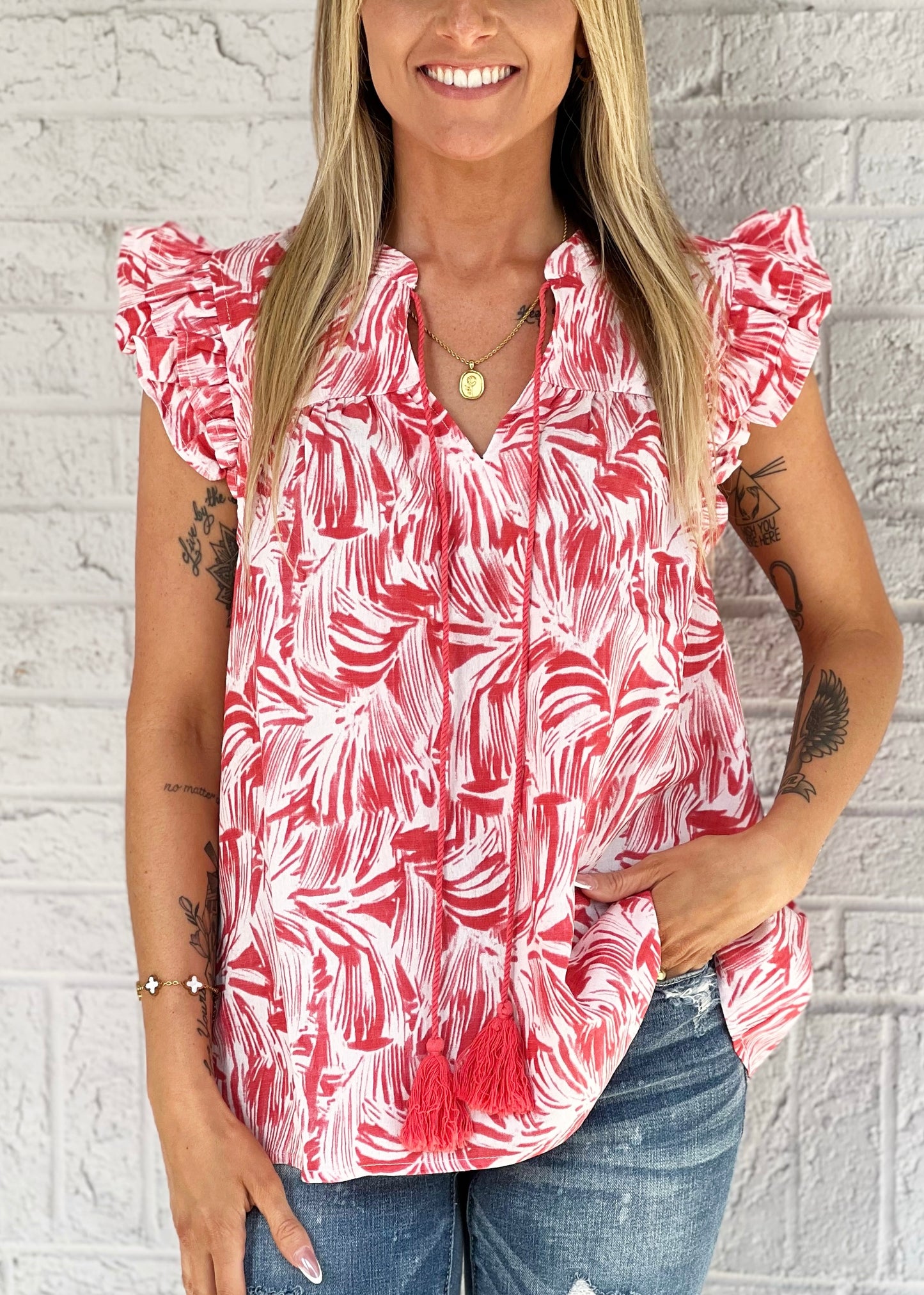 Abstract Printed Coral Top