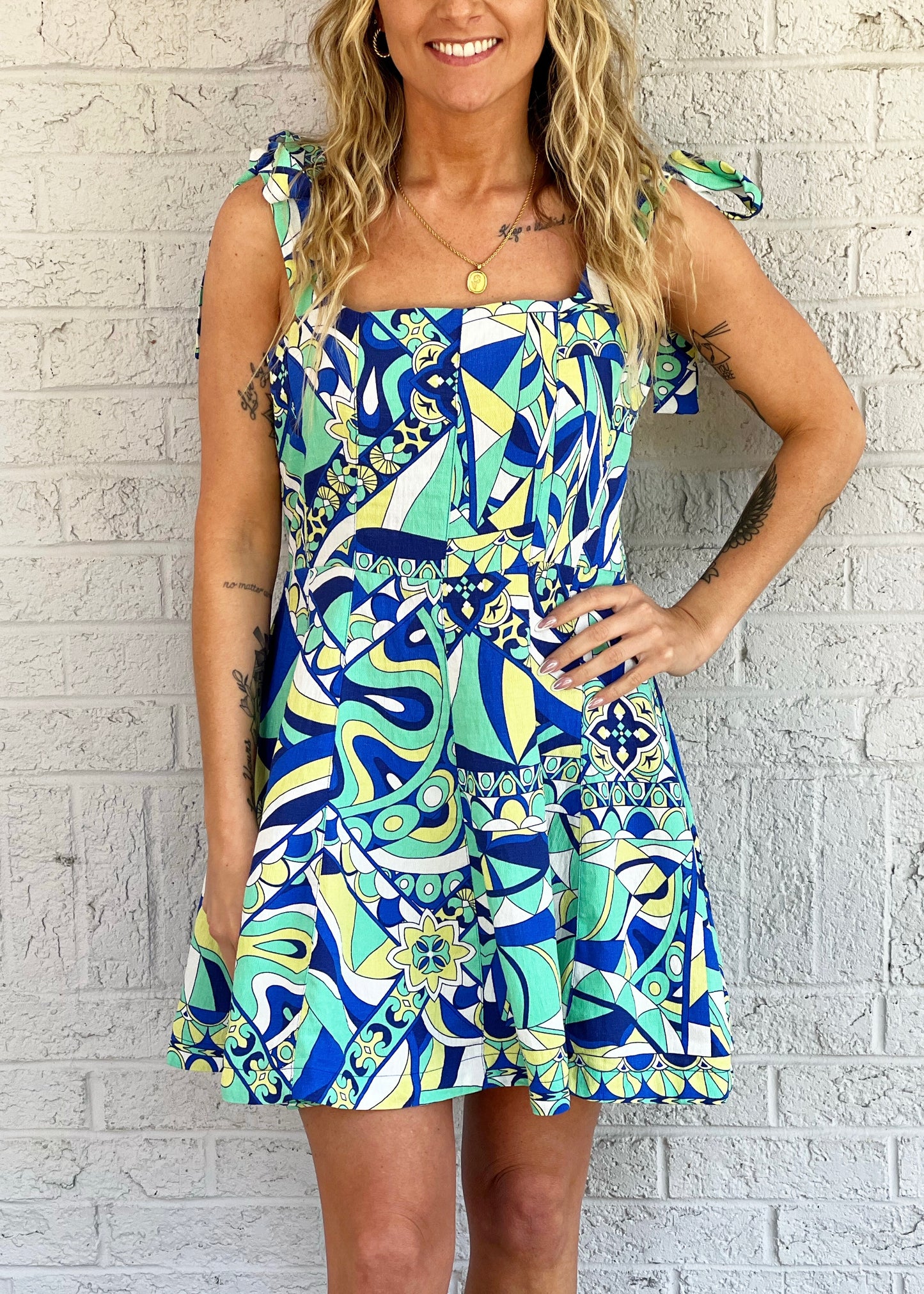Blue Patterned Mini Dress