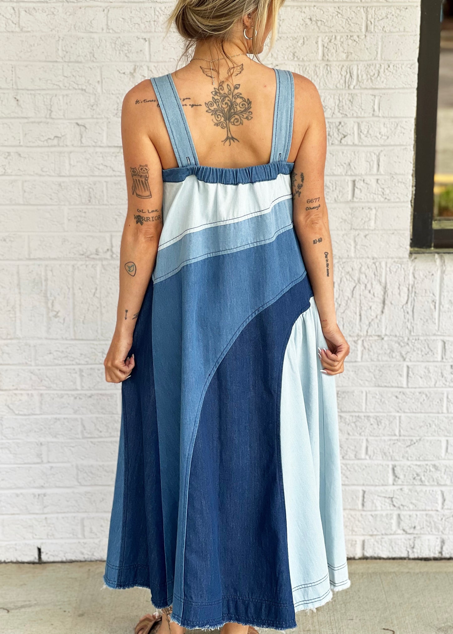 Colorblock Denim Midi Dress