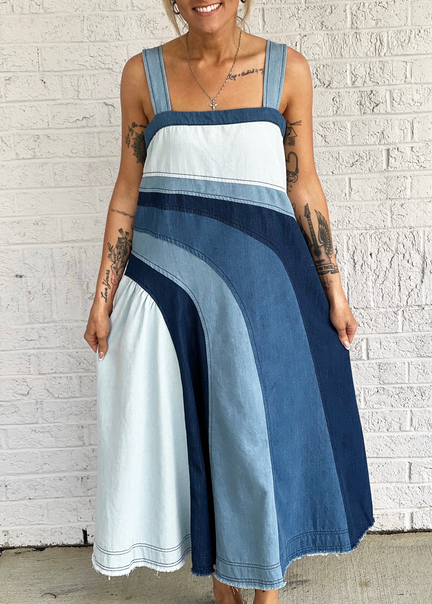 Colorblock Denim Midi Dress