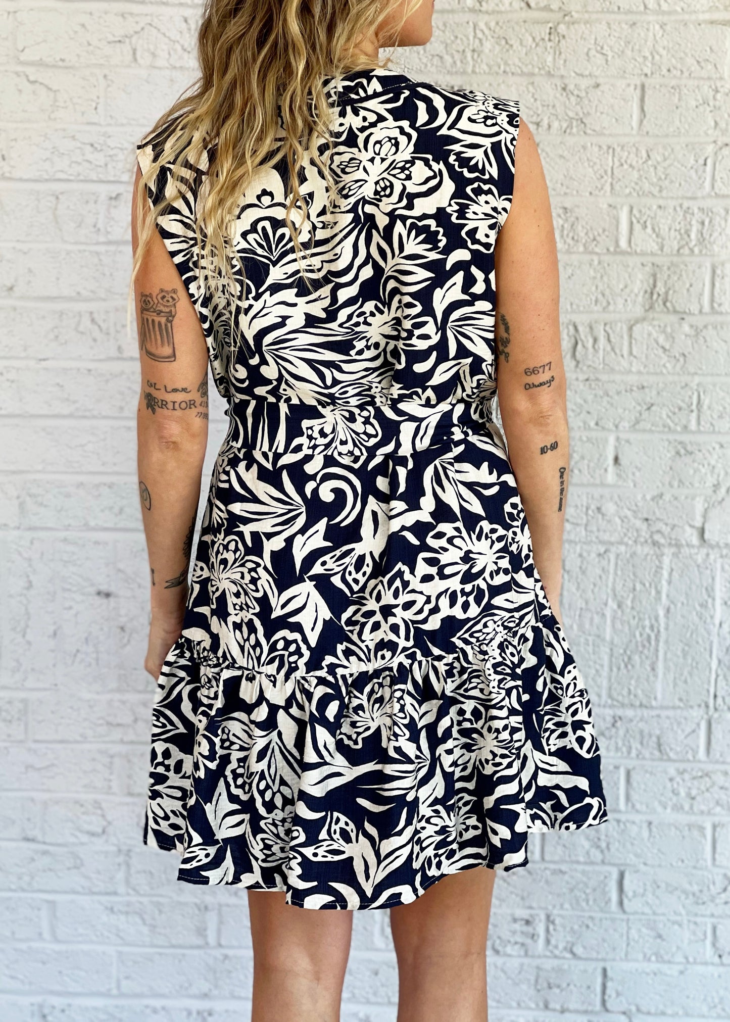 Navy Patterned Mini Dress