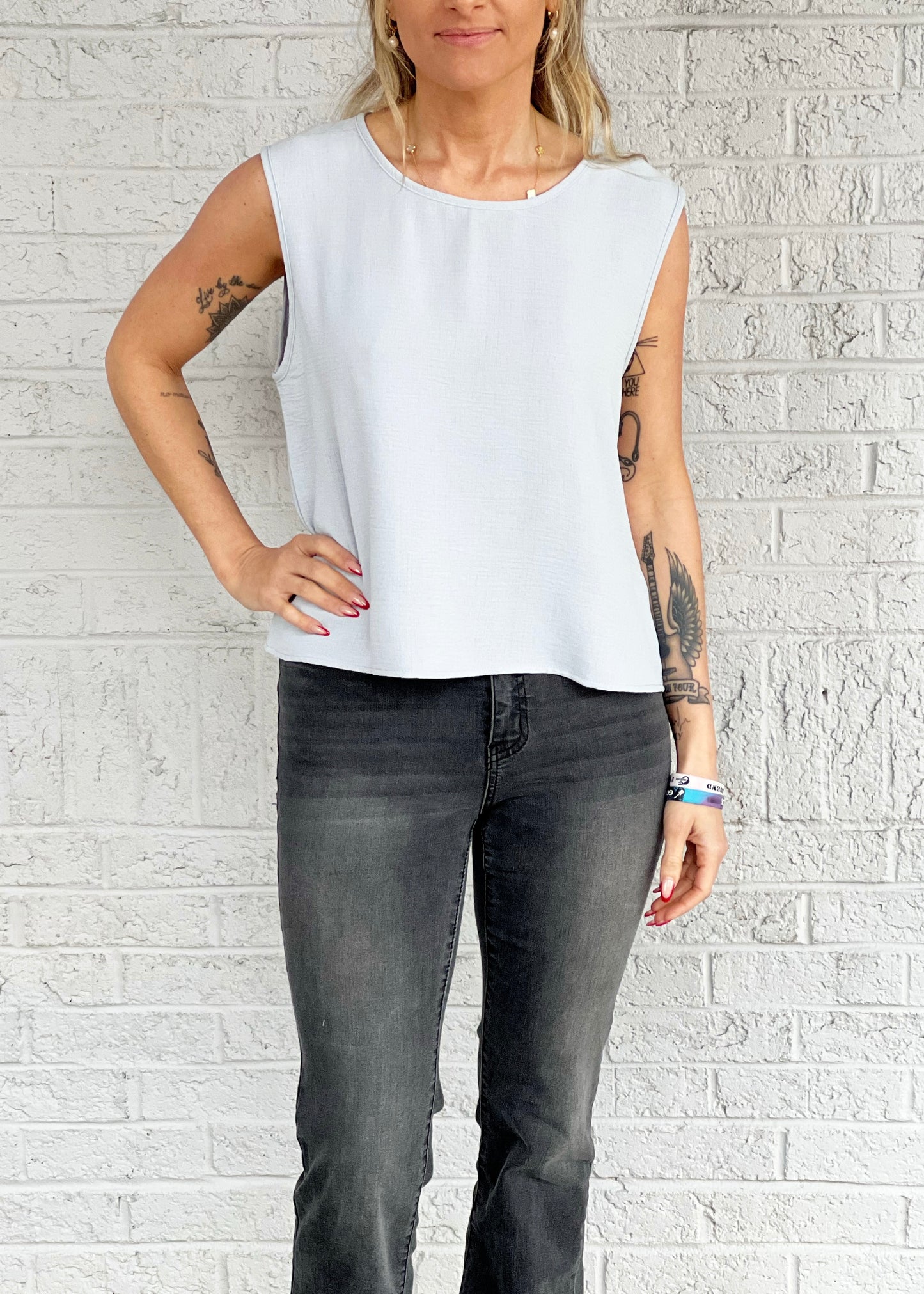 Sleeveless Light Blue Blouse