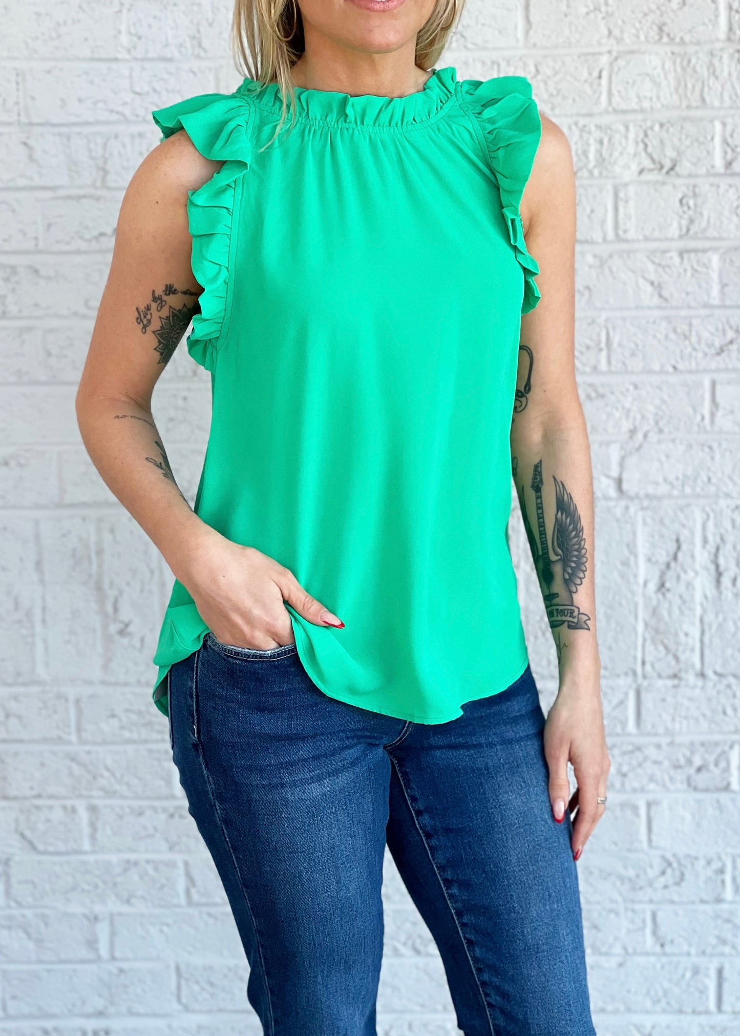 Kelly Green Ruffle Blouse