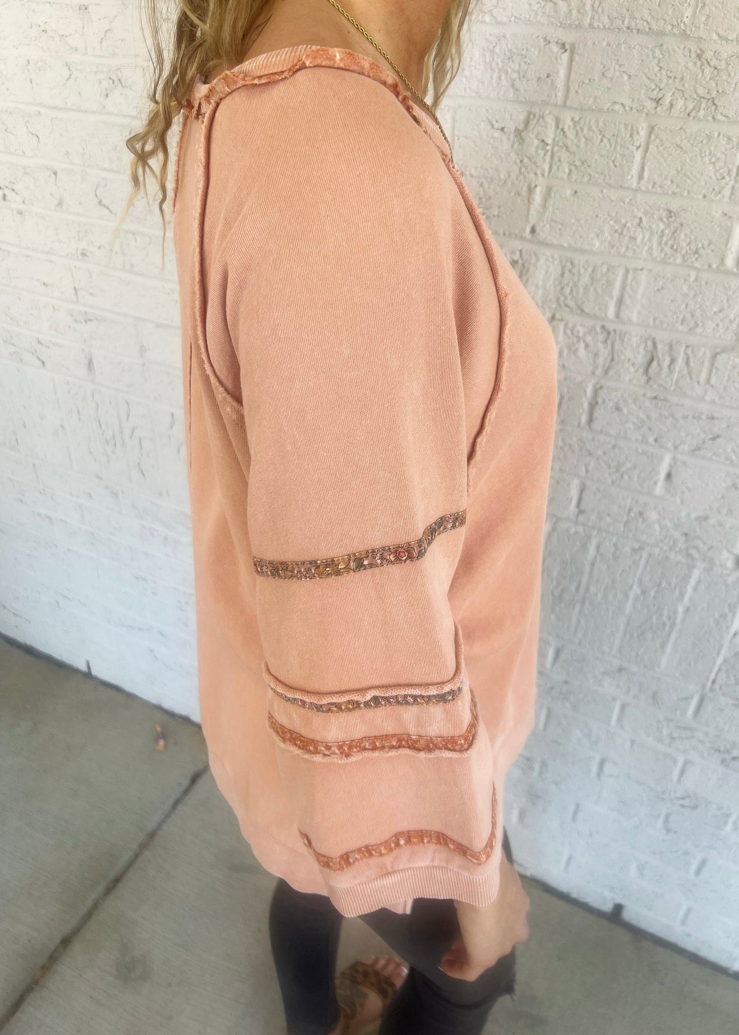 Light Coral Detailed Pattern Top