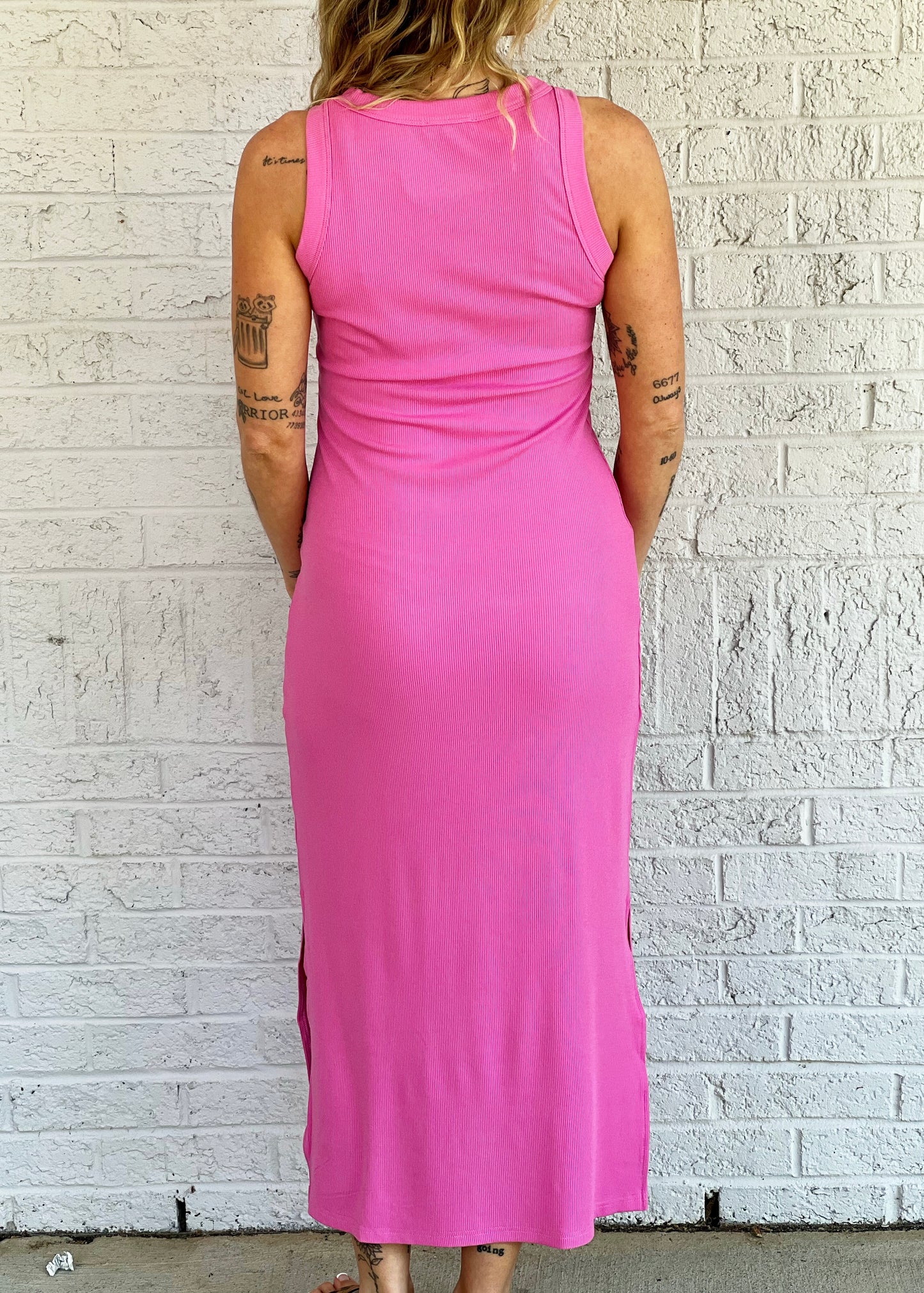 Bubble Gum Pink Ribbed Dress
