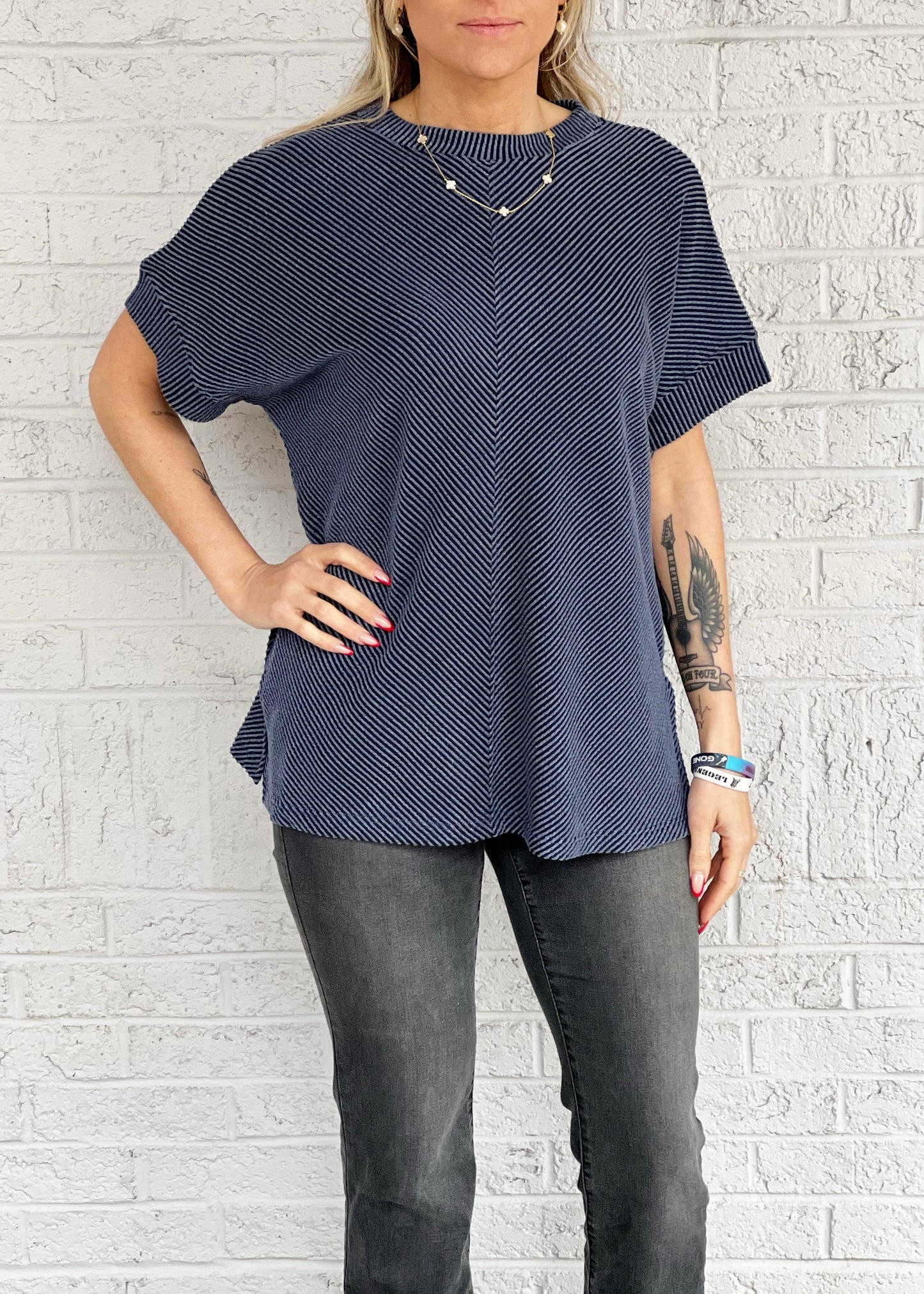 Navy Ribbed Tee