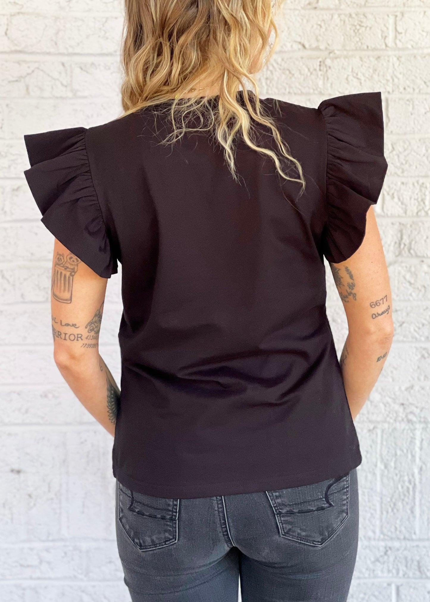 Black Ruffle Sleeve Top