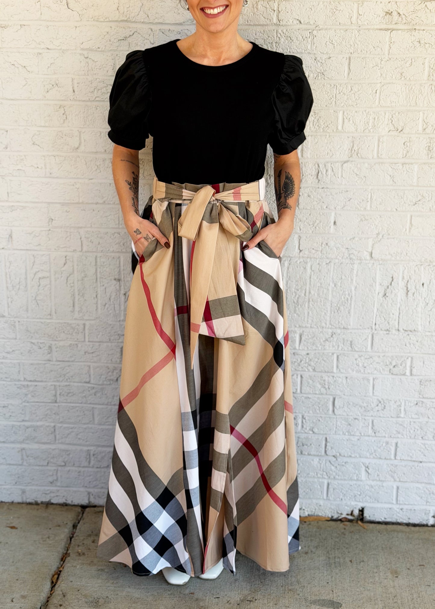 Tan Plaid Maxi Dress