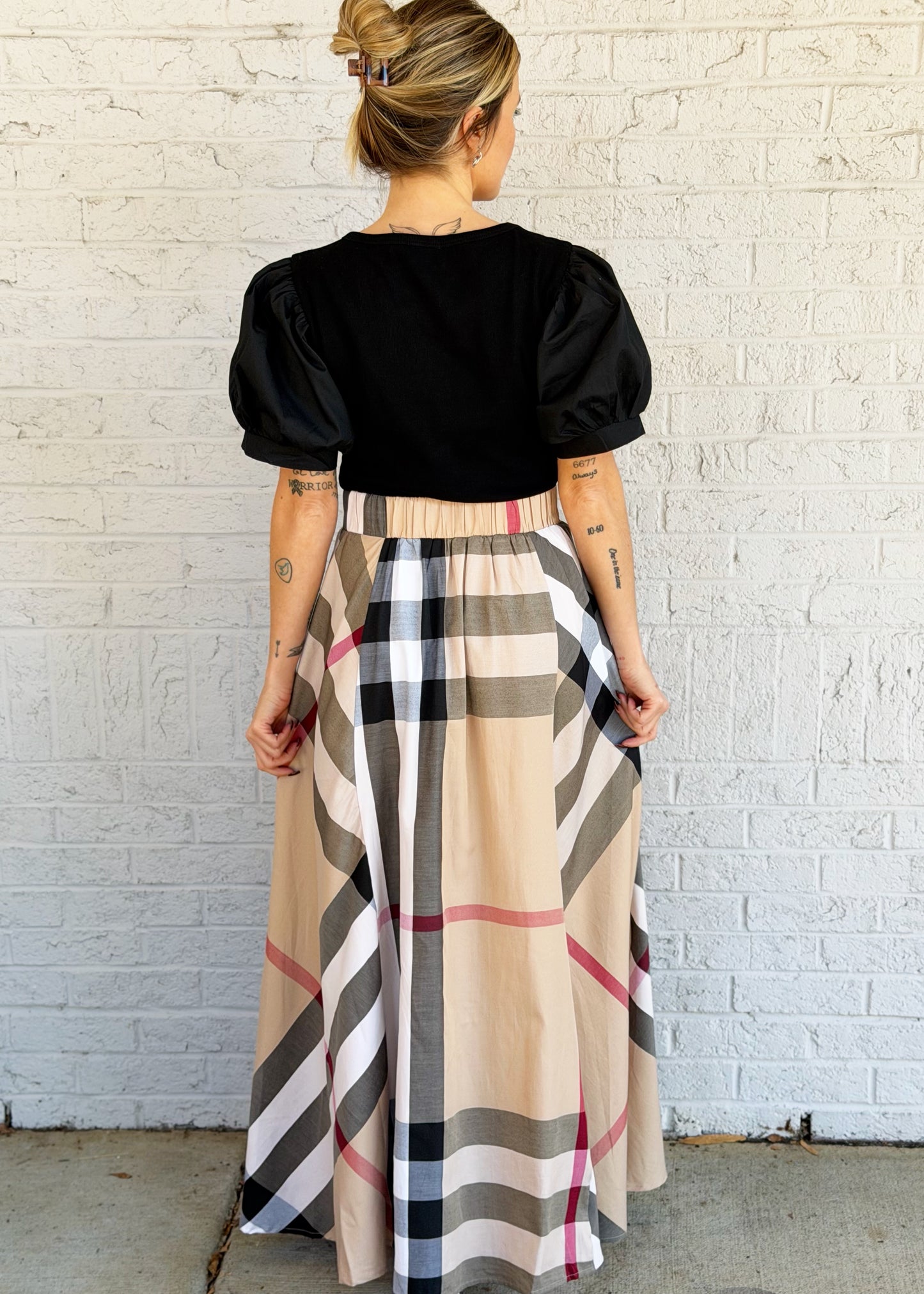 Tan Plaid Maxi Dress