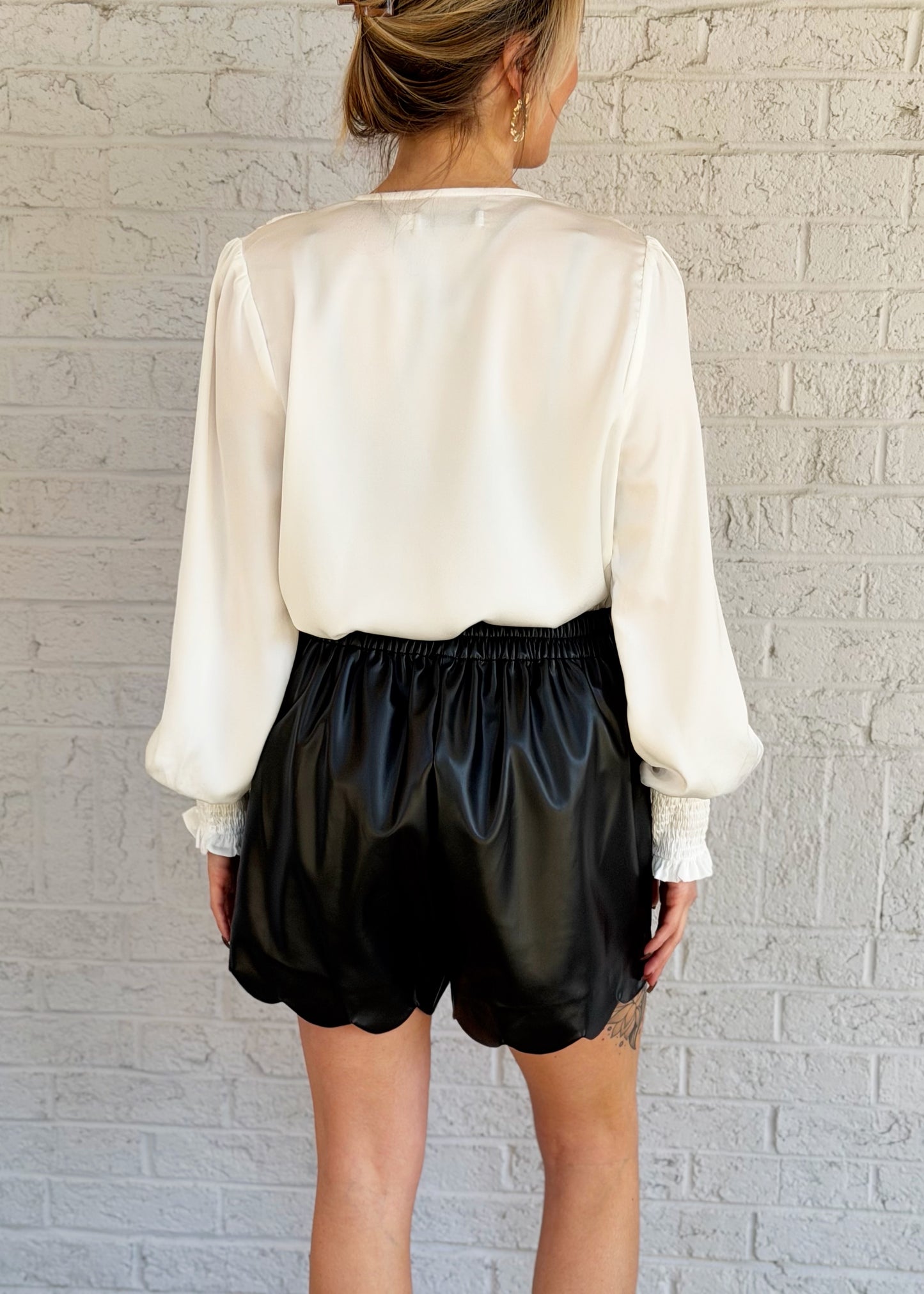 Scalloped Leather Shorts