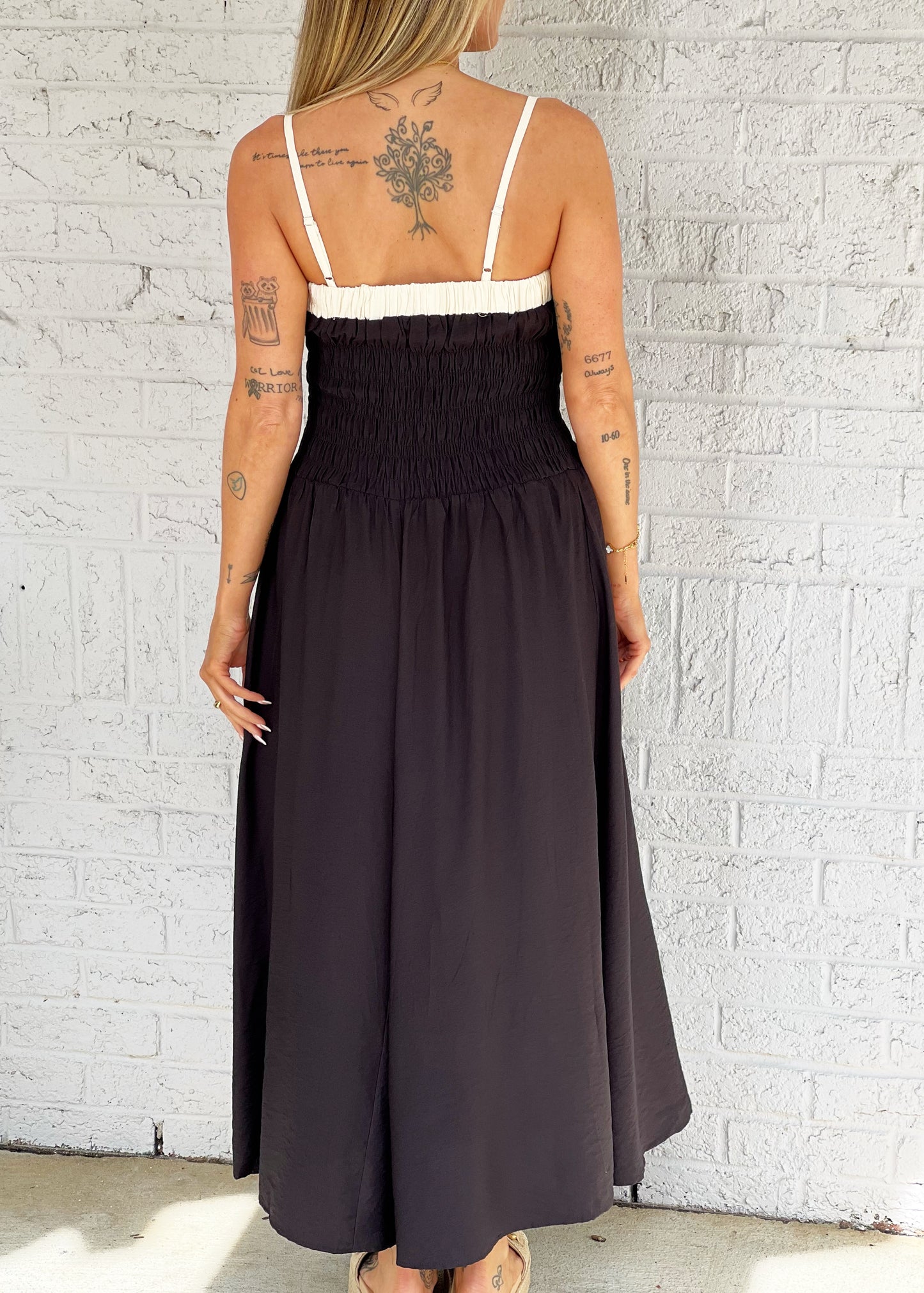 Contrast Smocked Midi Dress