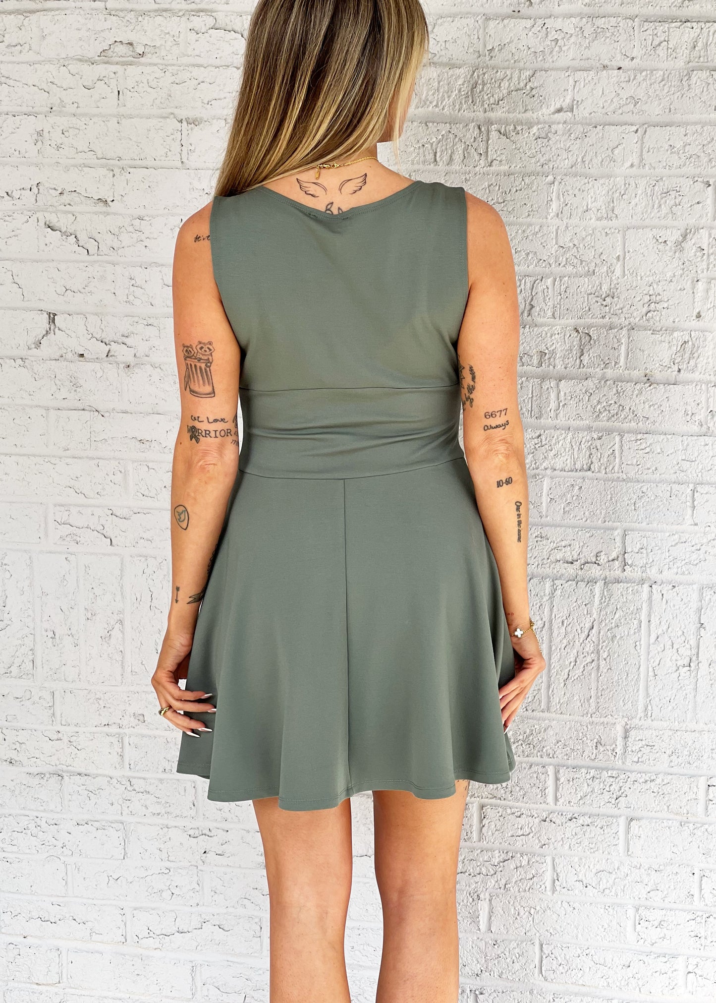 Moss Green Flared Mini Dress