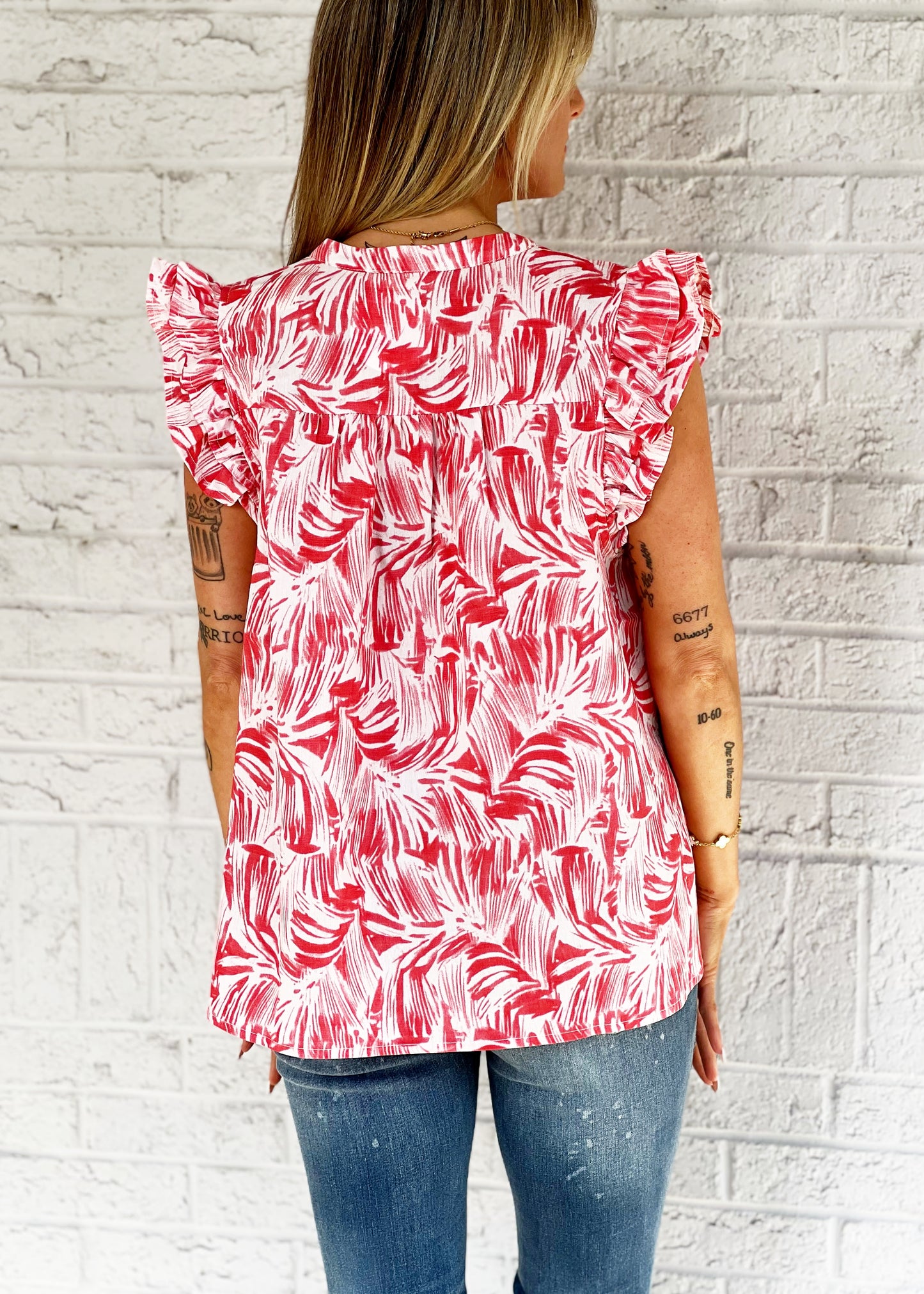 Abstract Printed Coral Top