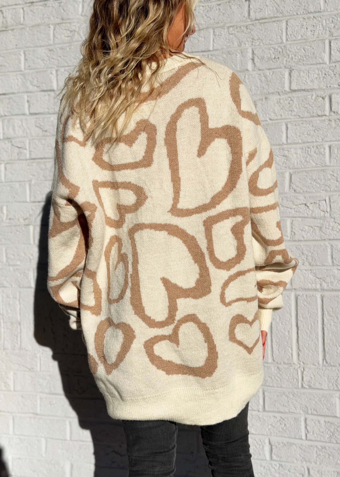 Cream Abstract Heart Sweater