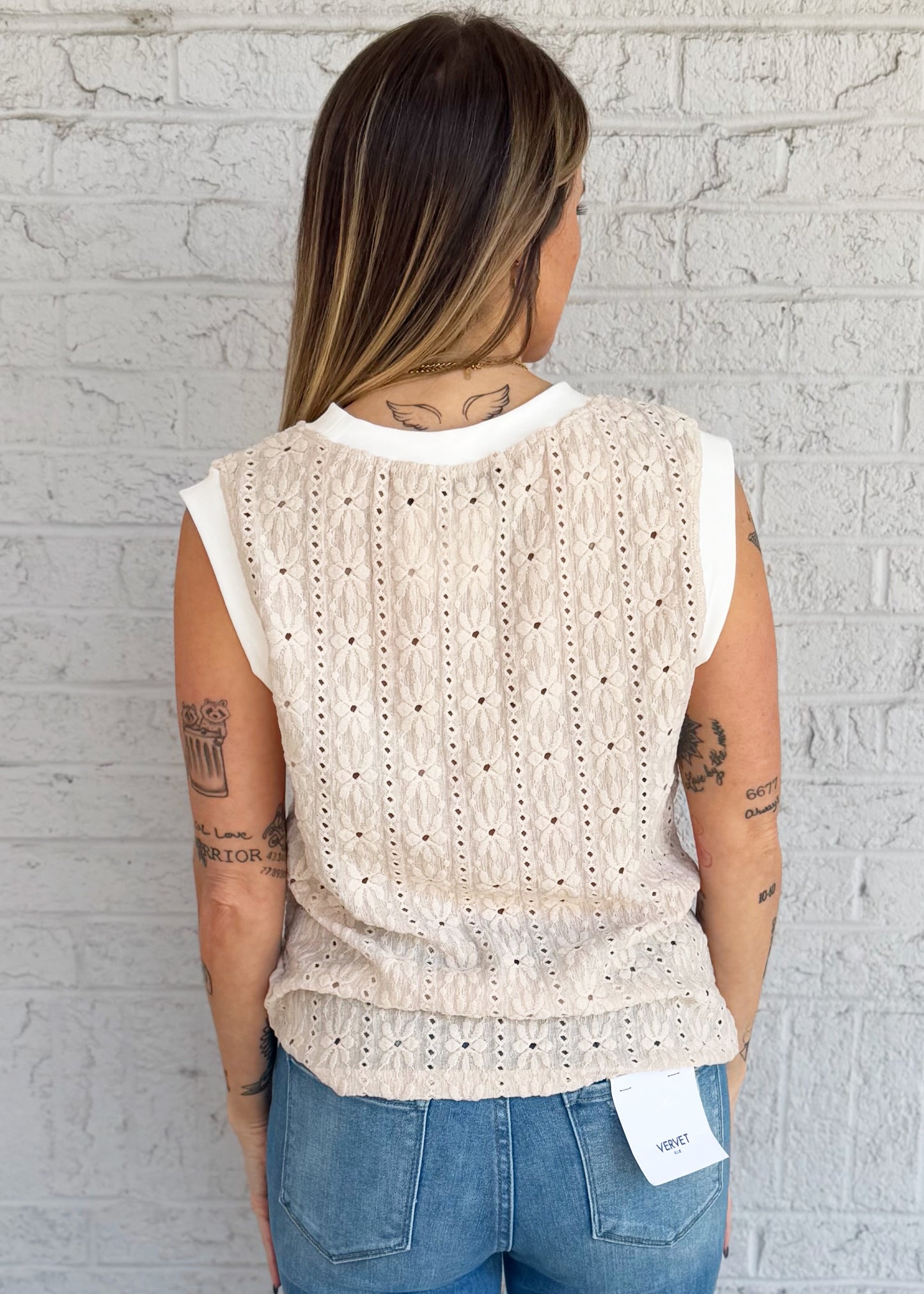 Oatmeal Floral Textured Tank Top
