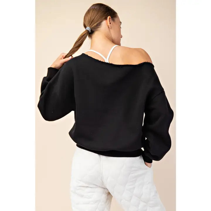 French Terry Fleece Off Shoulder Top