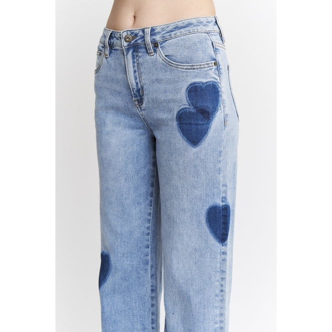 Heart Patch Wide Leg Jeans