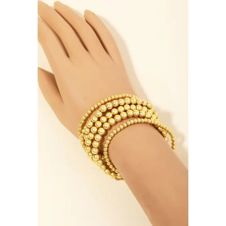 Vintage Gold Ball Beaded Stackable Bracelet Set