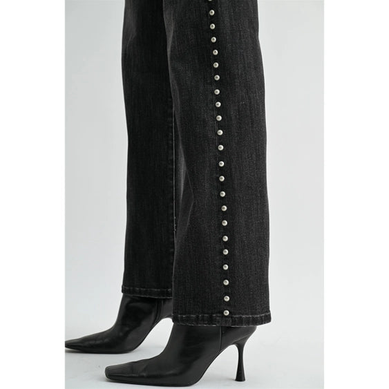 Mid-Rise Wide Leg Embellished Side
