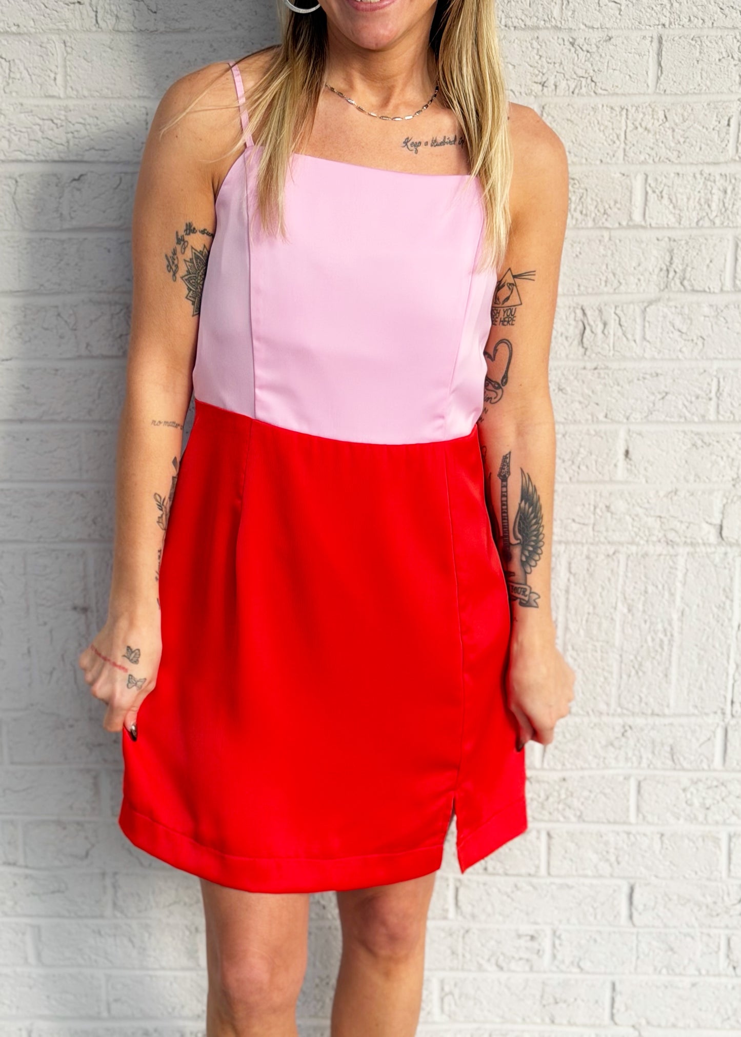 Red & Pink Colorblock Dress