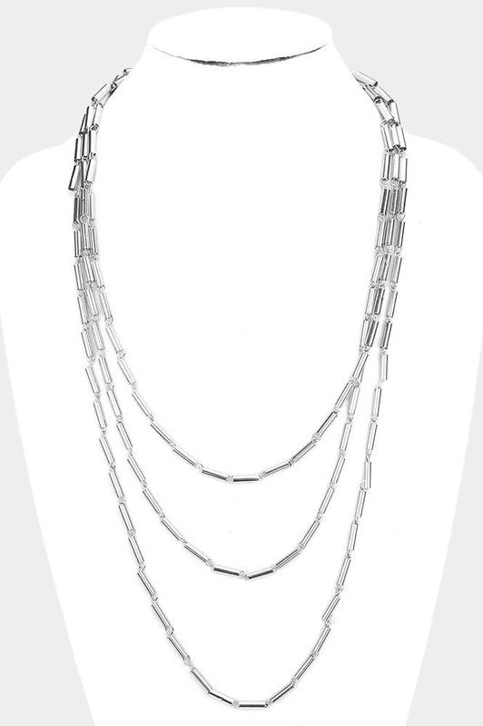 Metal Cylinder Triple Layered Bib Necklace