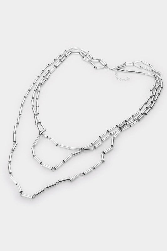 Metal Cylinder Triple Layered Bib Necklace