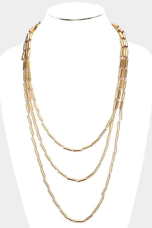 Metal Cylinder Triple Layered Bib Necklace