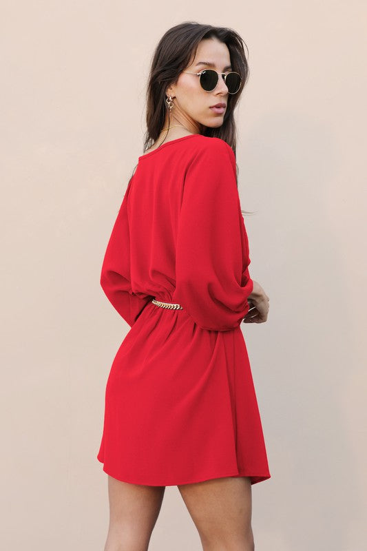 Textured Solid Boat Neck Dolman Dress