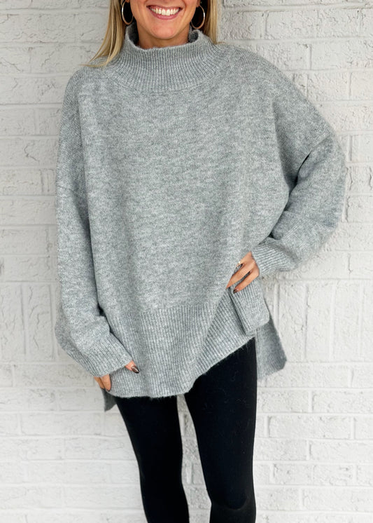 Grey Mock Neck Sweater