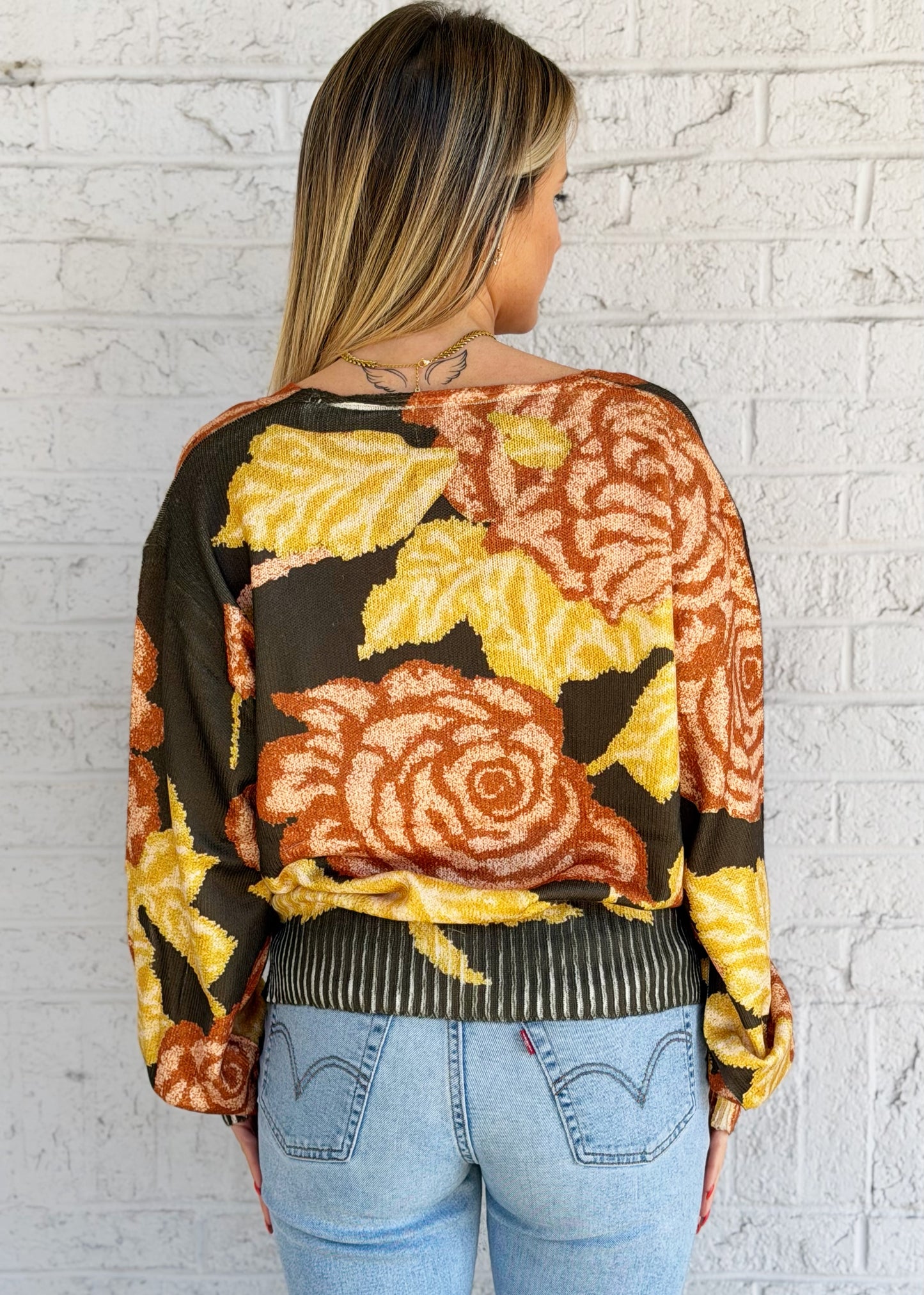 Floral Balloon Sleeve Sweater