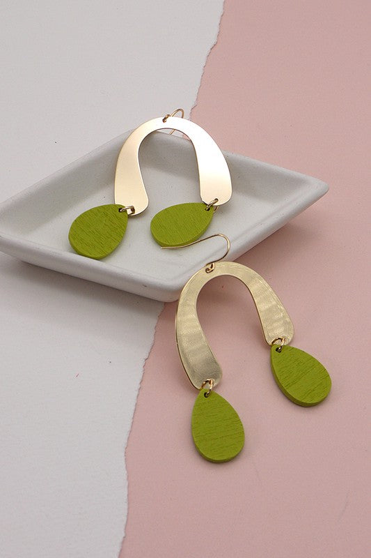 Wood Metal Mix Geo Shape Earring