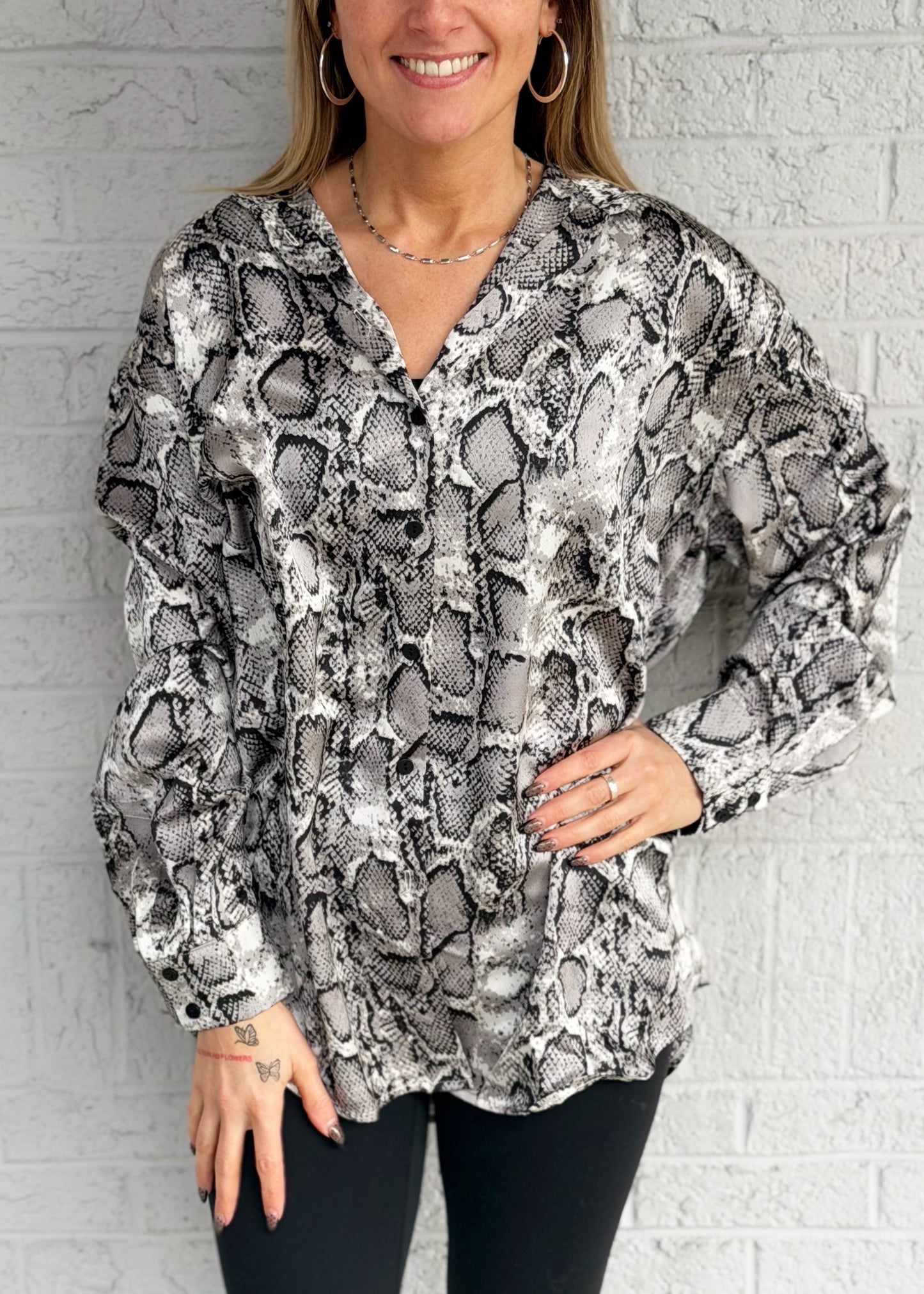 Snake Print Button Down Top