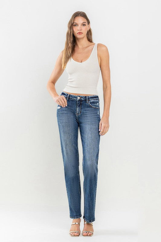 Mid Rise Straight Jeans