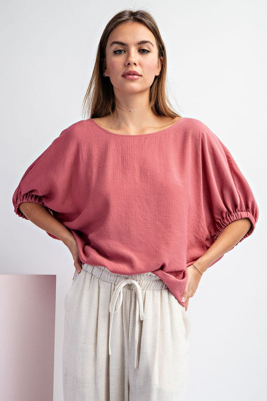 Elastic Bubble Sleeve Blouse