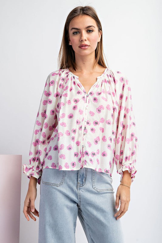 Floral Print Button Up Blouse