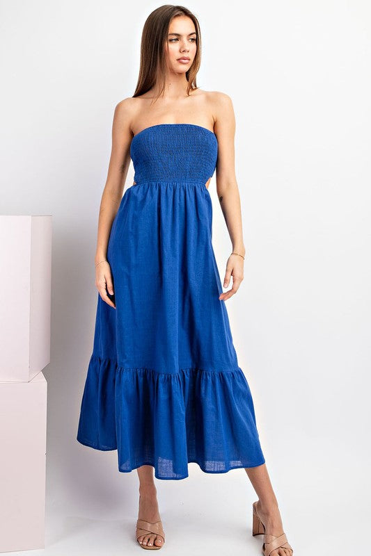 Royal Blue Smocked Open Back Maxi Dress
