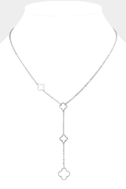 Stainless Steel Open Quatrefoil Pointed Necklace